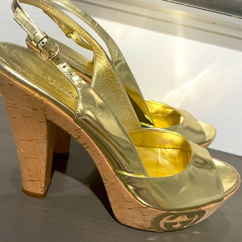 Gucci Heeled Slingback Cork Platform Heel